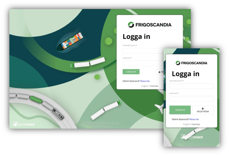 Login screen for transport companies